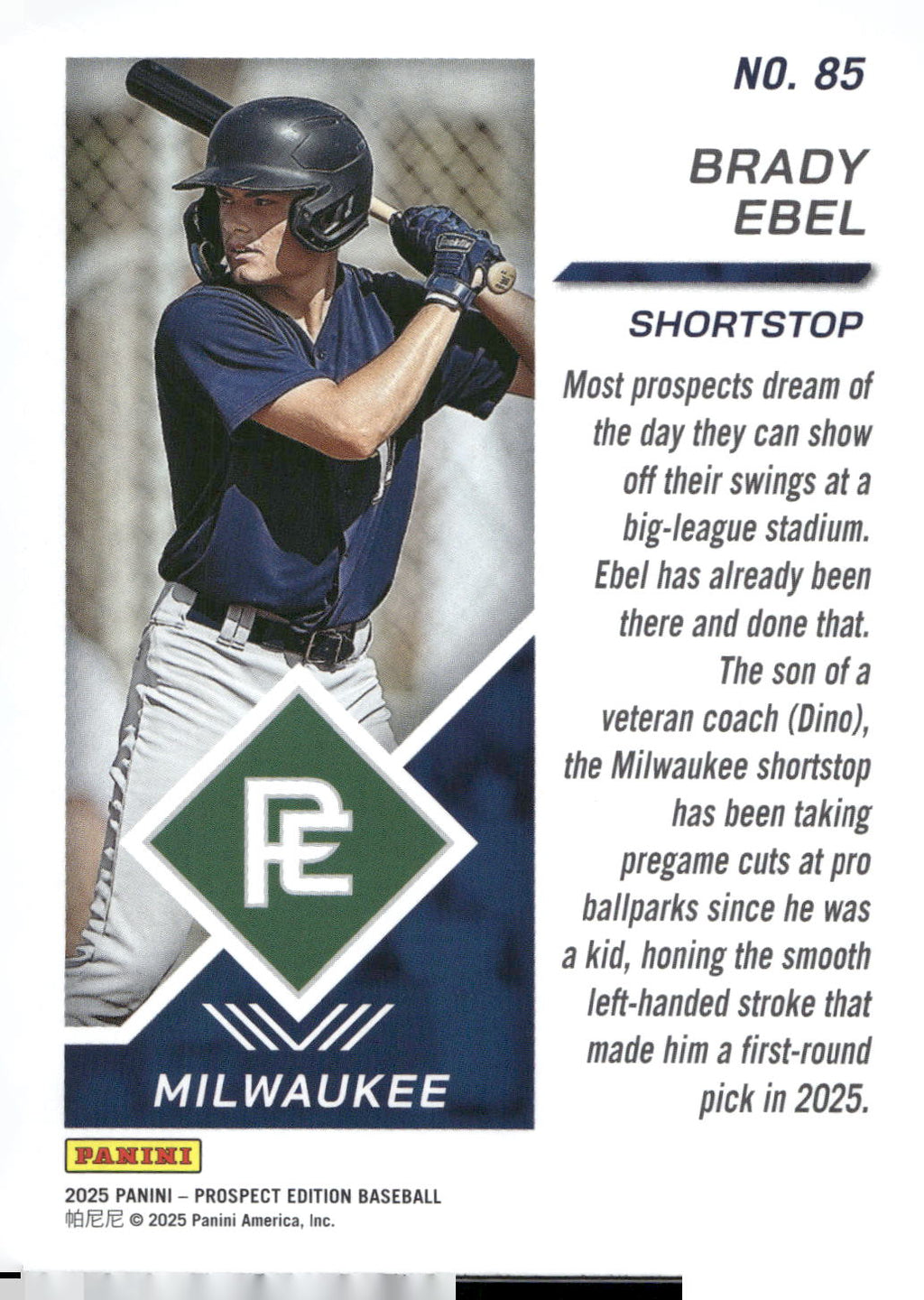 2025 Panini Prospect Edition #85 Brady Ebel