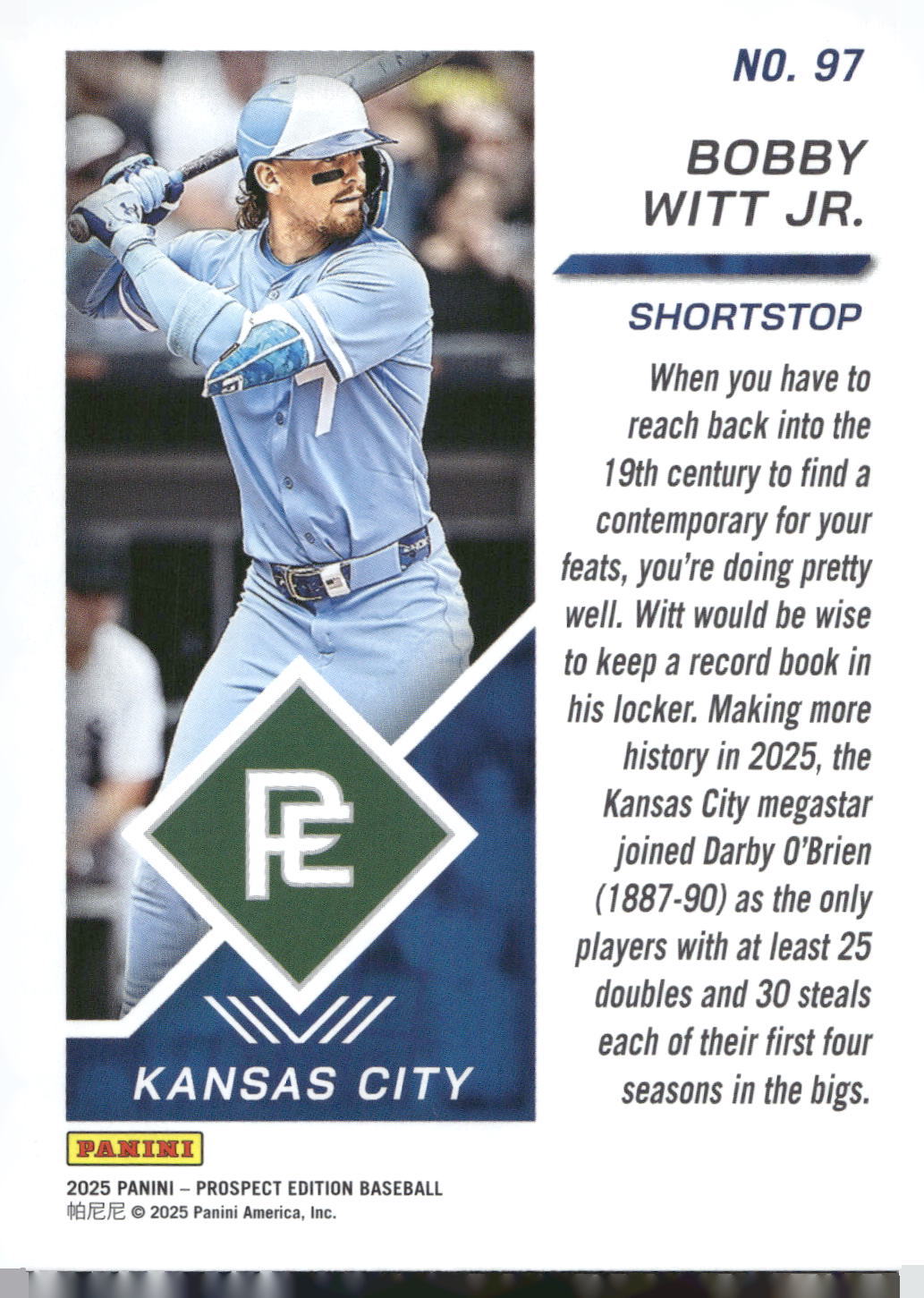 2025 Panini Prospect Edition #97 Bobby Witt Jr. Green