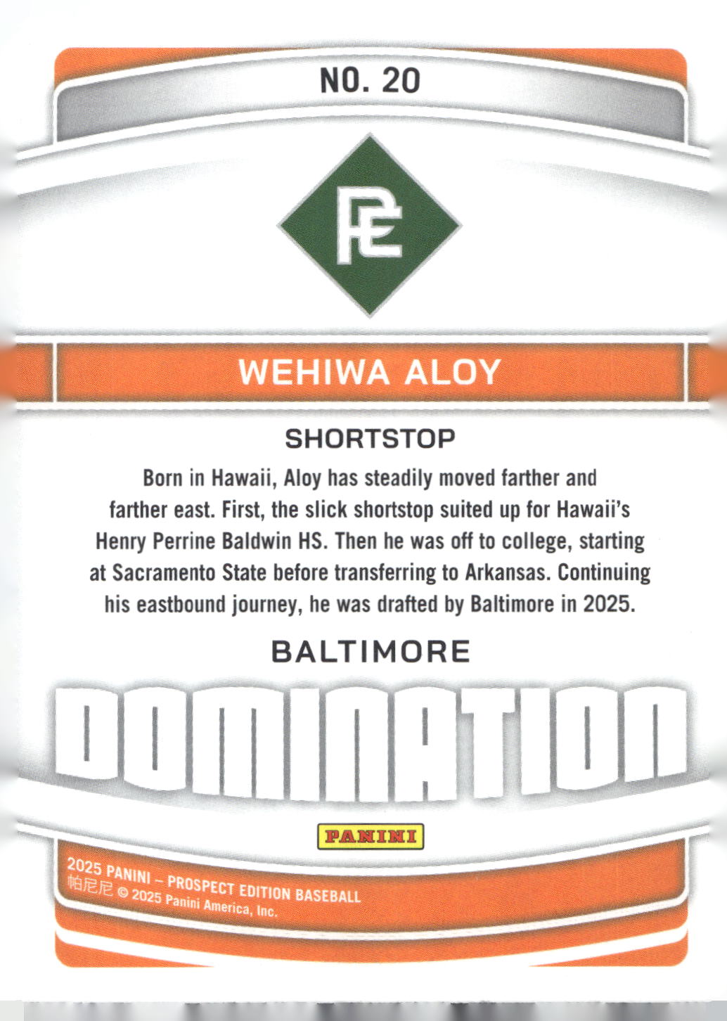 2025 Panini Prospect Edition #20 Wehiwa Aloy Domination