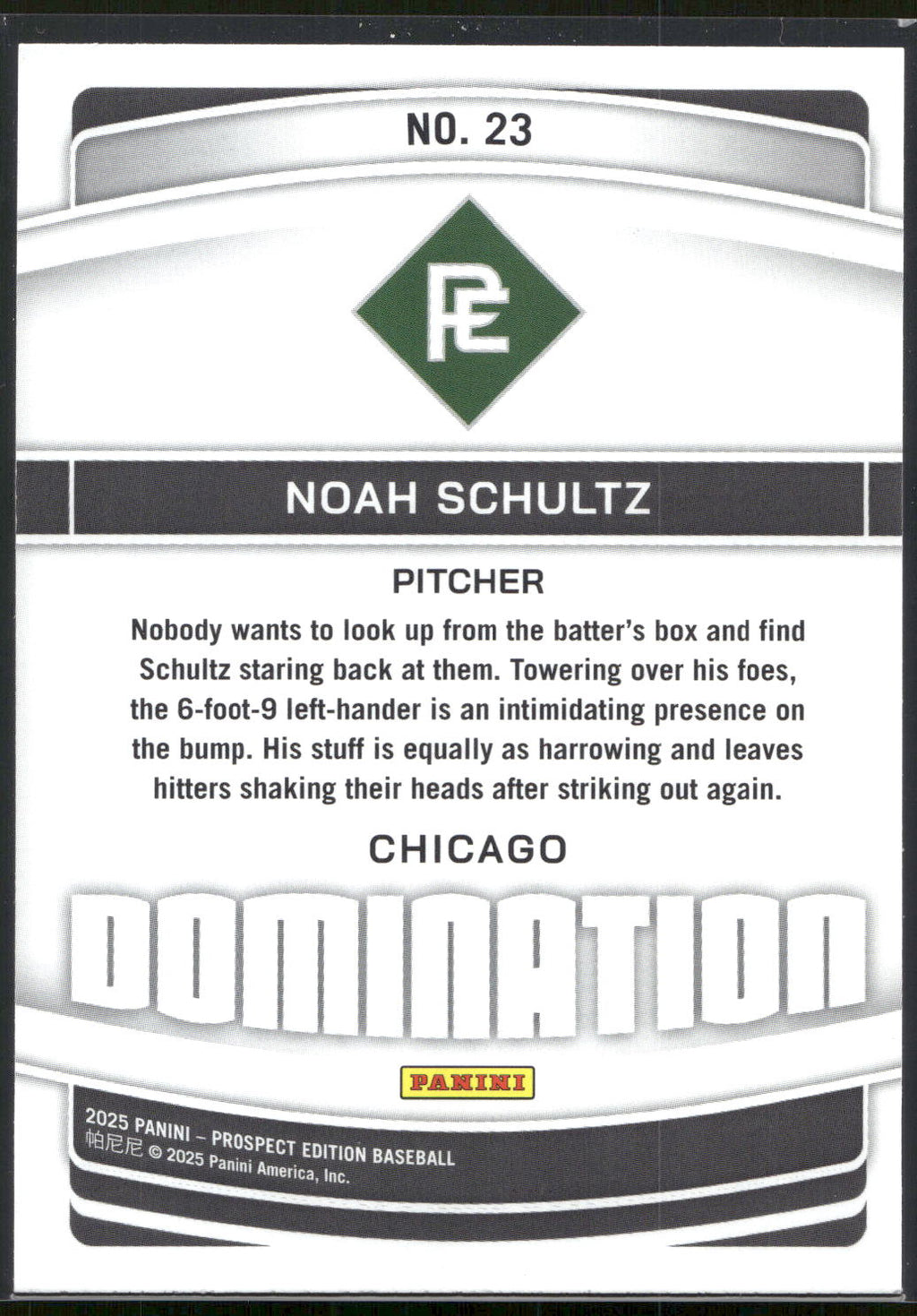 2025 Panini Prospect Edition #23 Noah Schultz Domination