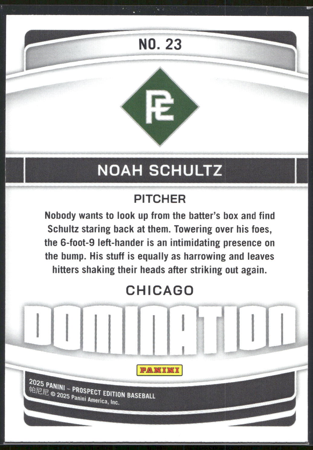 2025 Panini Prospect Edition #23 Noah Schultz Domination