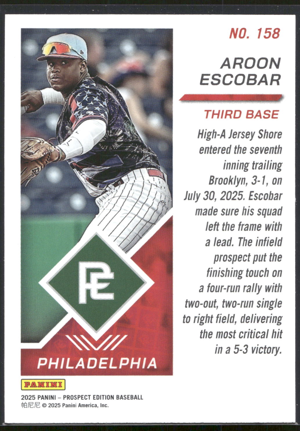 2025 Panini Prospect Edition #158 Aroon Escobar