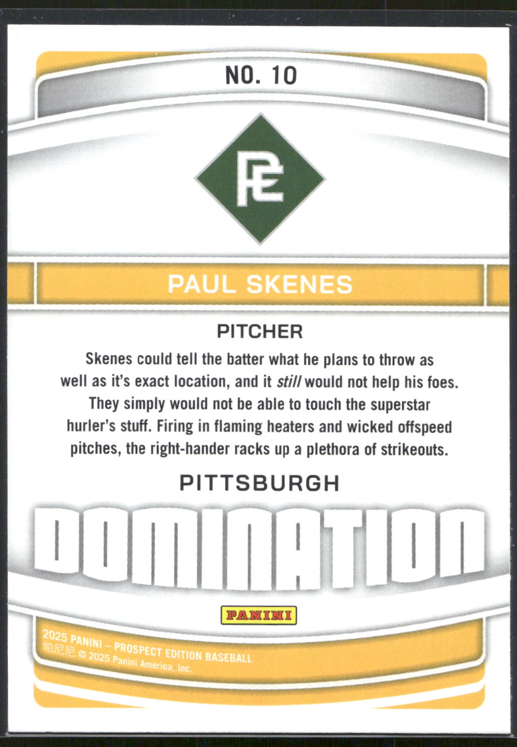 2025 Panini Prospect Edition #10 Paul Skenes Domination