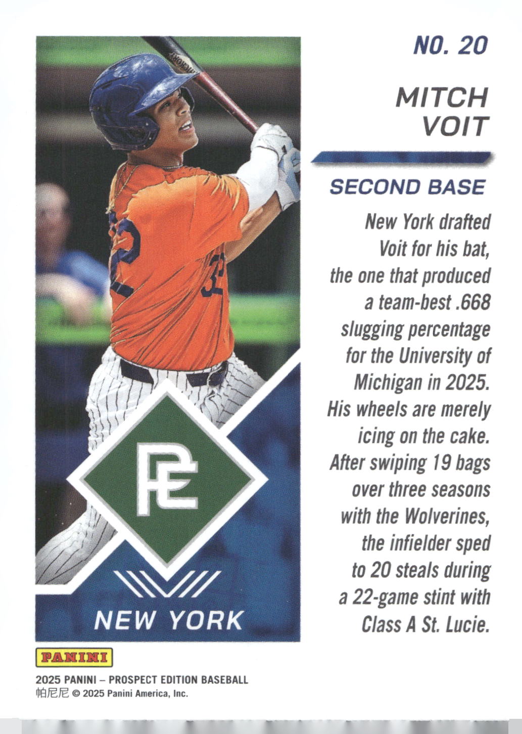 2025 Panini Prospect Edition #20 Mitch Voit
