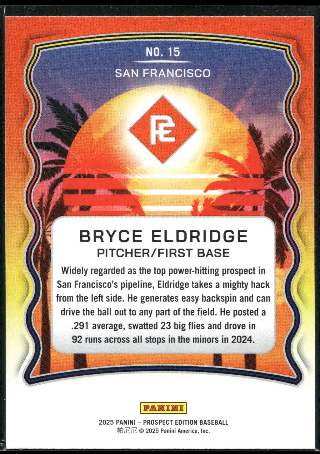 2025 Panini Prospect Edition #15 Bryce Eldridge Prepping for the Pros