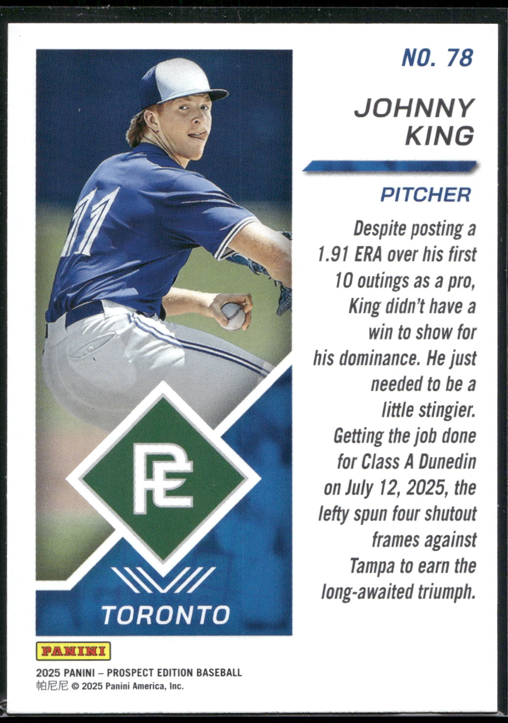 2025 Panini Prospect Edition #78 Johnny King