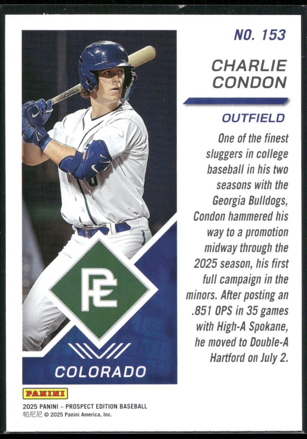 2025 Panini Prospect Edition #153 Charlie Condon