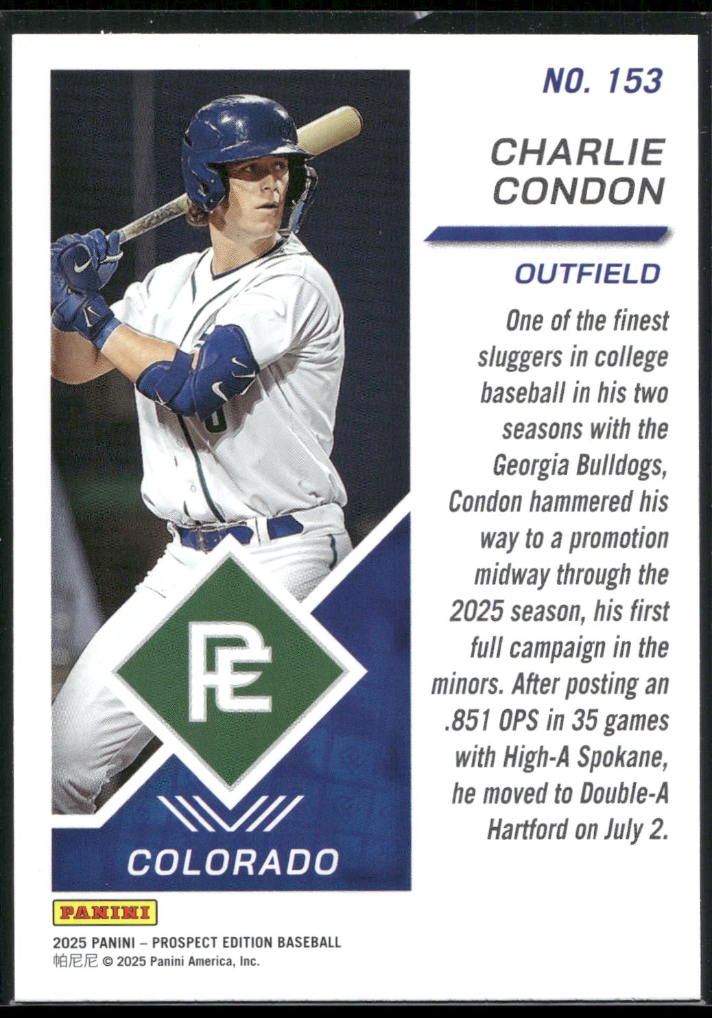 2025 Panini Prospect Edition #153 Charlie Condon