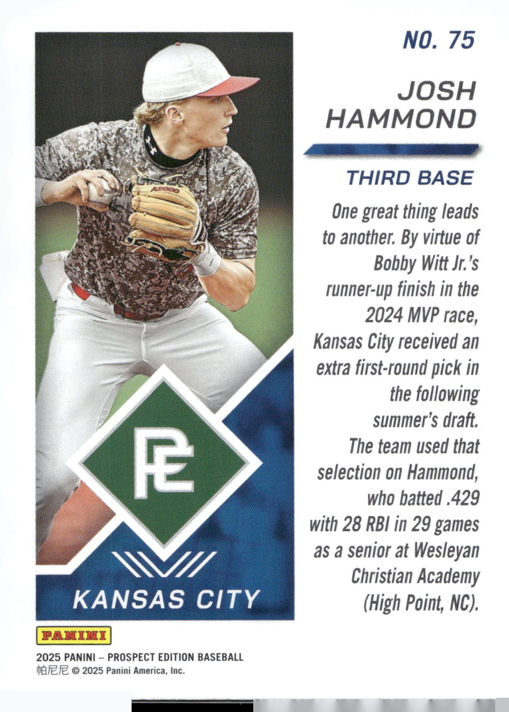 2025 Panini Prospect Edition #75 Josh Hammond