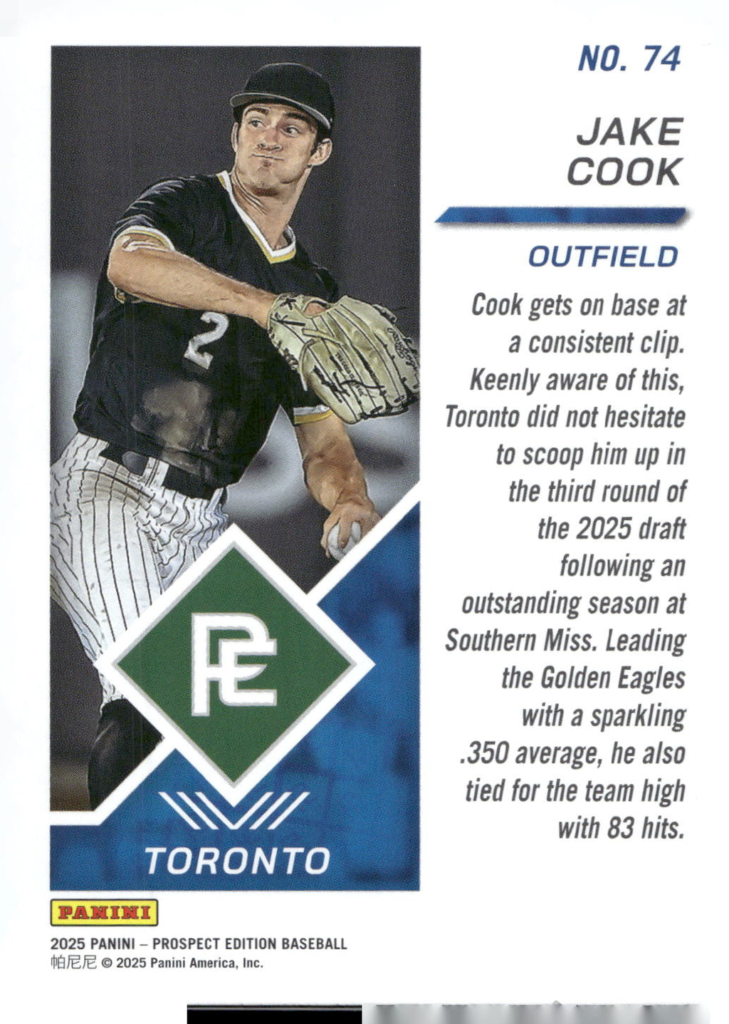 2025 Panini Prospect Edition #74 Jake Cook
