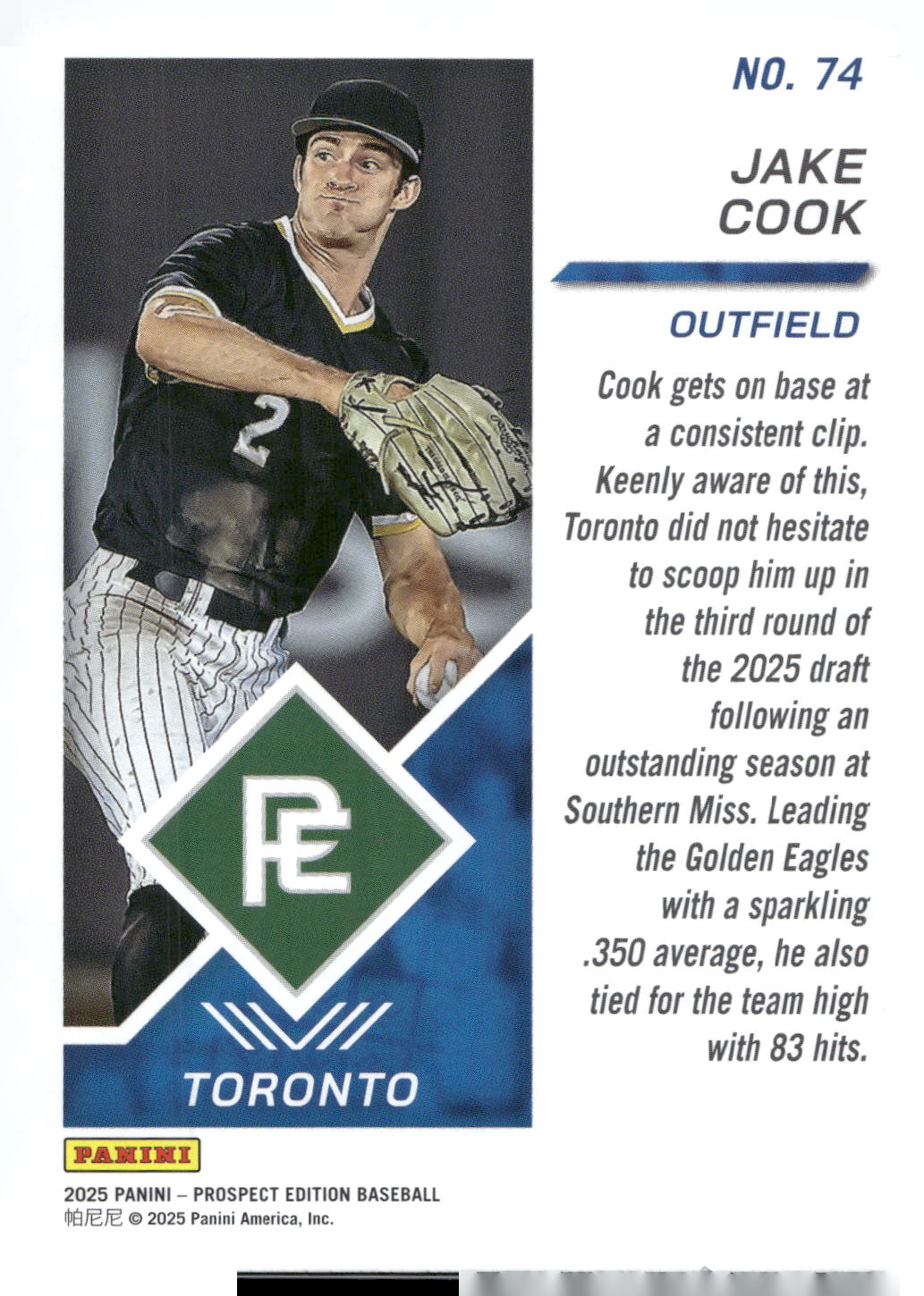 2025 Panini Prospect Edition #74 Jake Cook