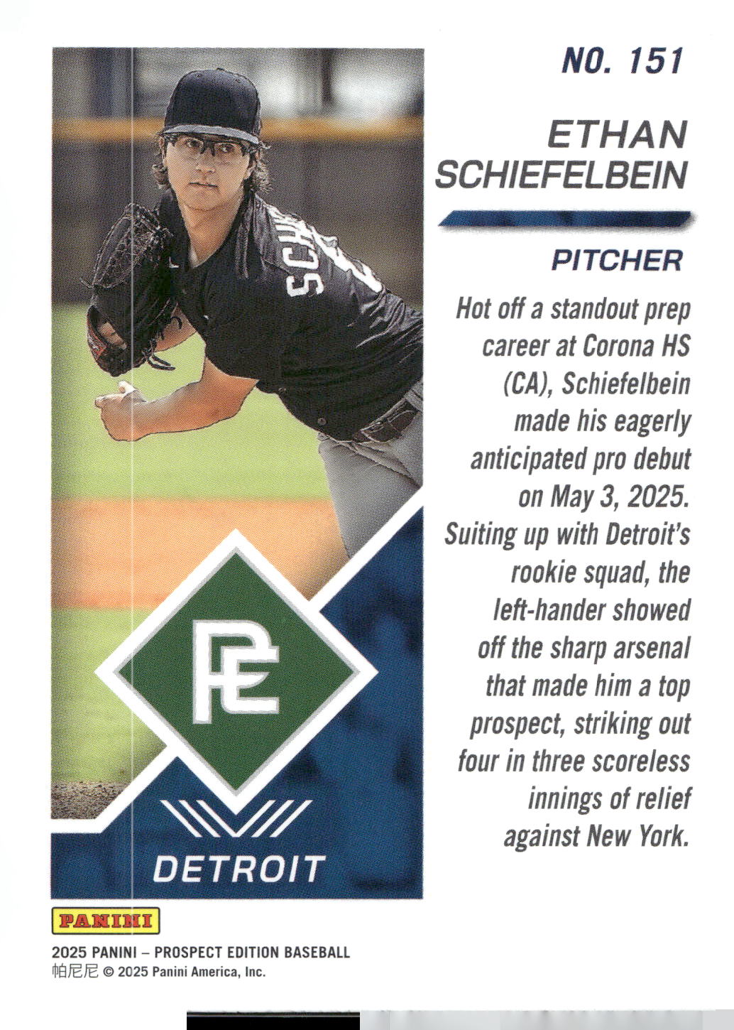 2025 Panini Prospect Edition #151 Ethan Schiefelbein