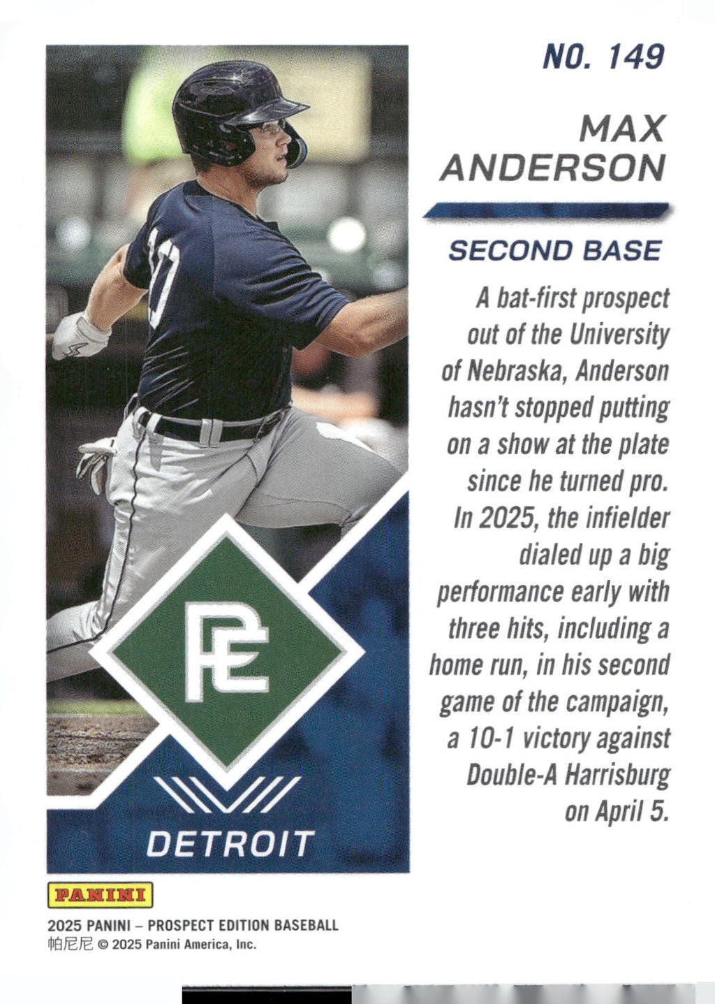 2025 Panini Prospect Edition #149 Max Anderson