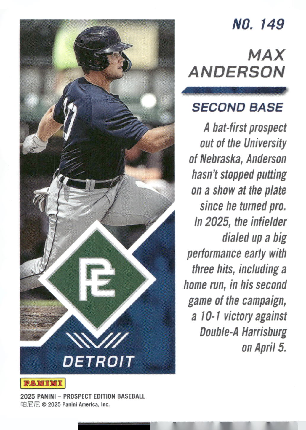 2025 Panini Prospect Edition #149 Max Anderson