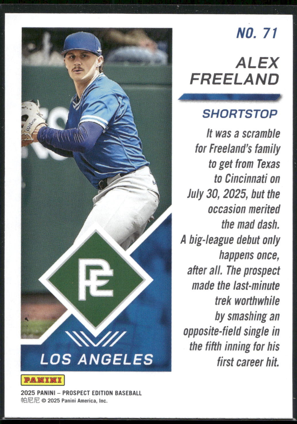 2025 Panini Prospect Edition #71 Alex Freeland