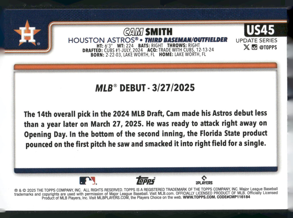 2025 Topps Update #US45 Cam Smith