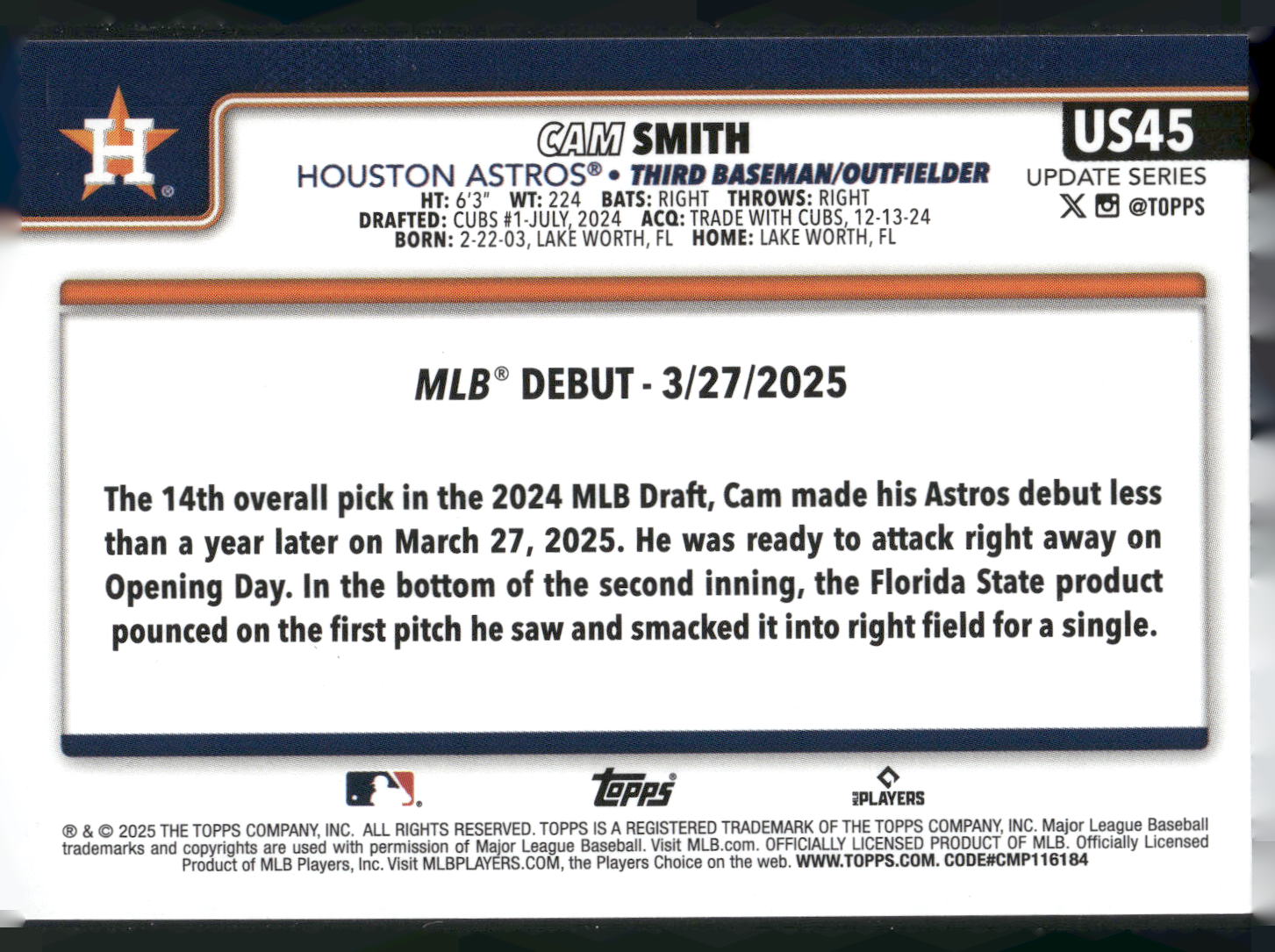 2025 Topps Update #US45 Cam Smith