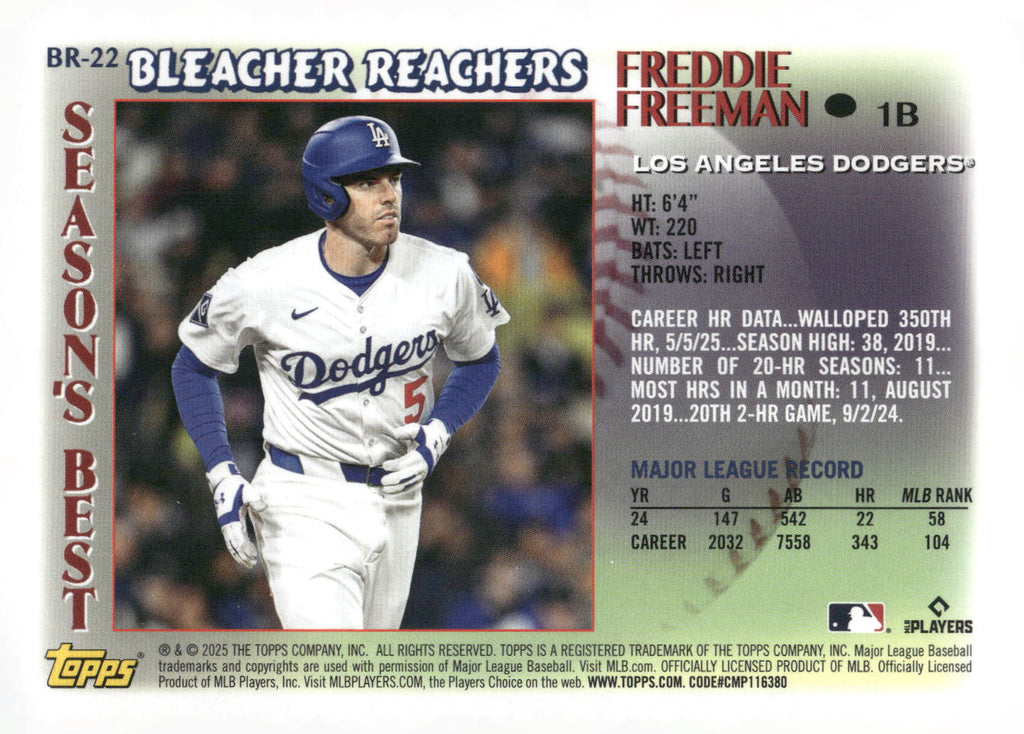 2025 Topps Update #BR-22 Freddie Freeman Bleacher Reachers