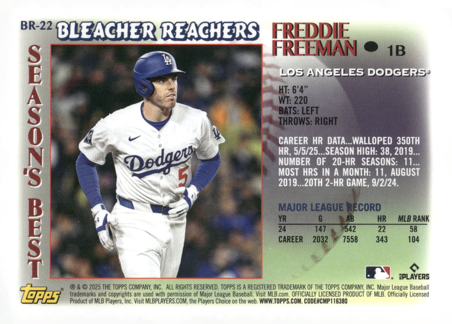 2025 Topps Update #BR-22 Freddie Freeman Bleacher Reachers