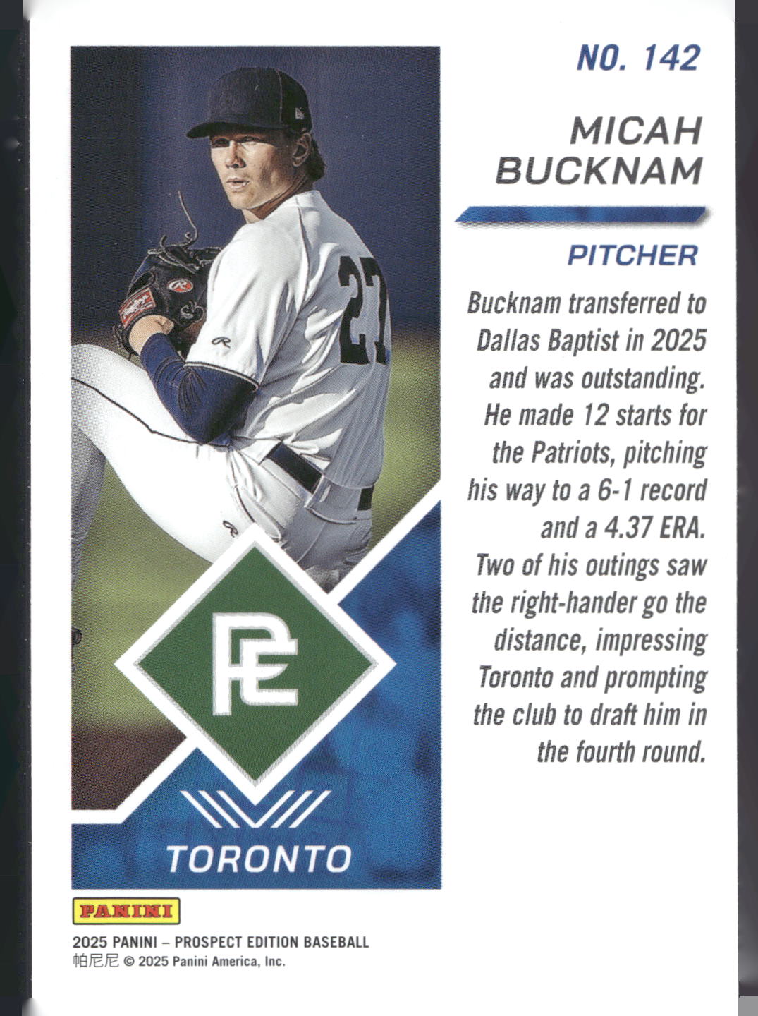 2025 Panini Prospect Edition #142 Micah Bucknam