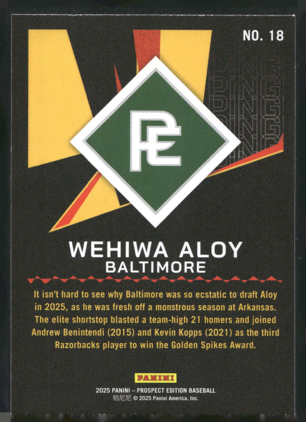 2025 Panini Prospect Edition #18 Wehiwa Aloy Ping!
