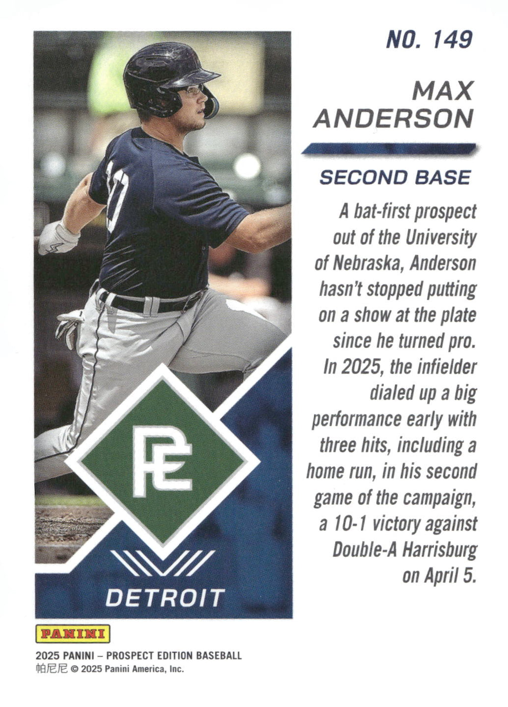 2025 Panini Prospect Edition #149 Max Anderson
