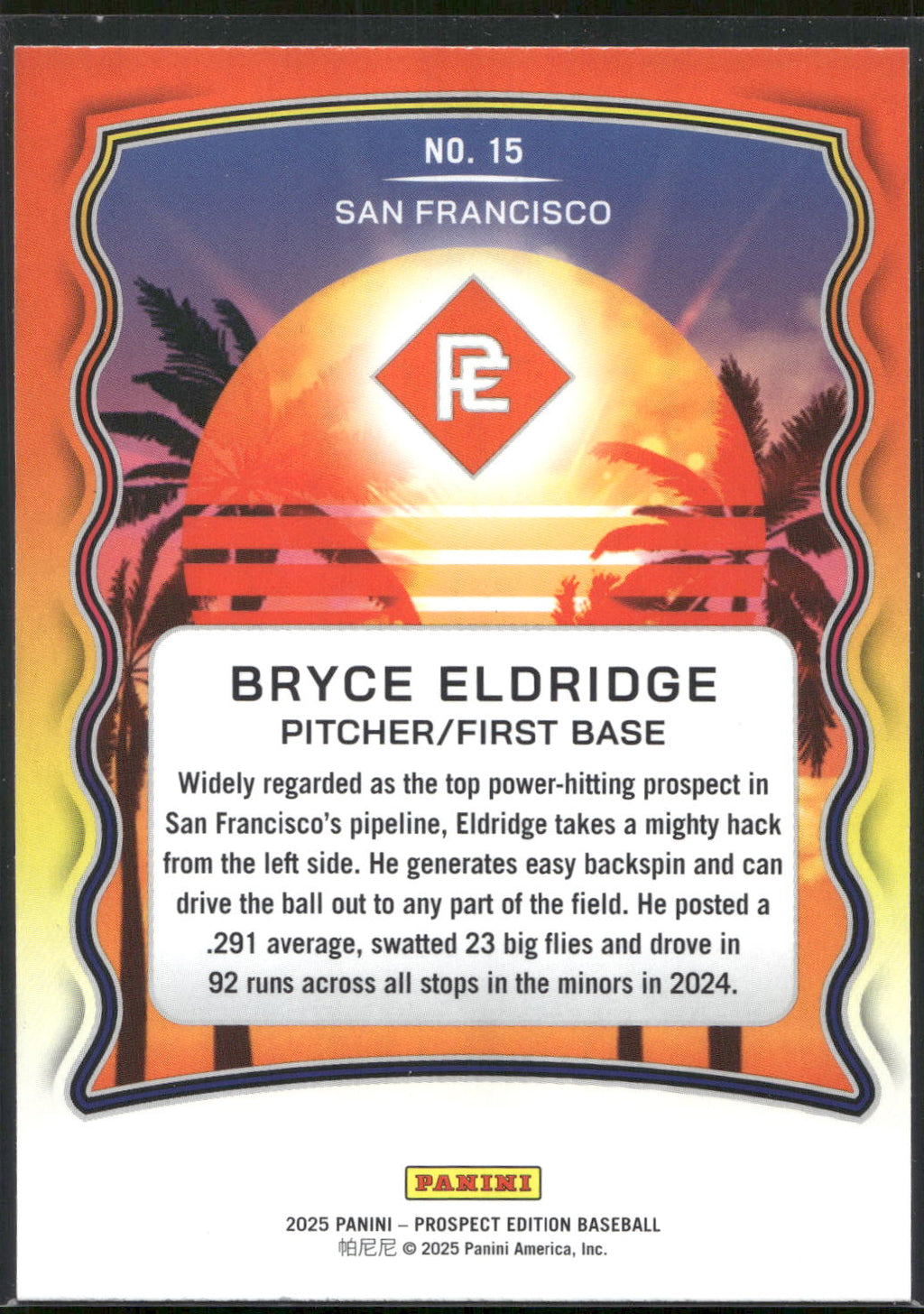 2025 Panini Prospect Edition #15 Bryce Eldridge Prepping for the Pros - Green