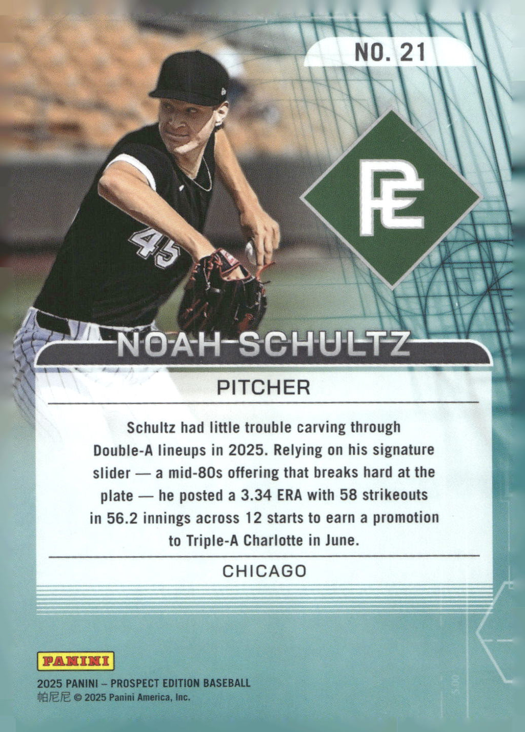 2025 Panini Prospect Edition #21 Noah Schultz 20-80 Scale - Green