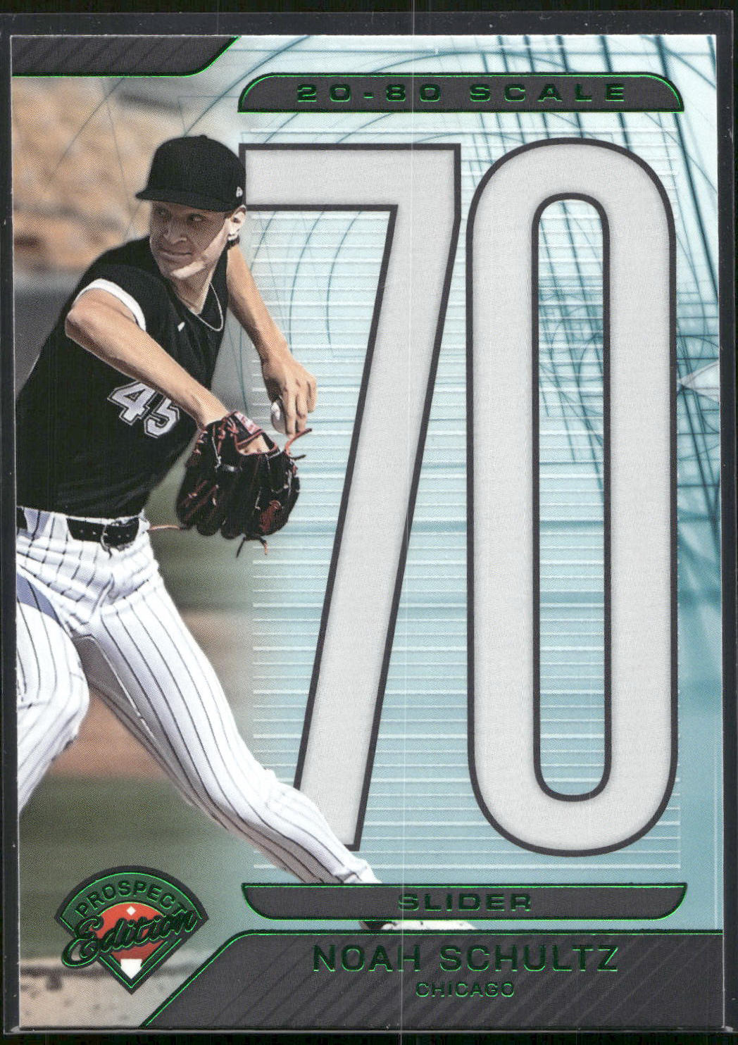 2025 Panini Prospect Edition #21 Noah Schultz 20-80 Scale - Green