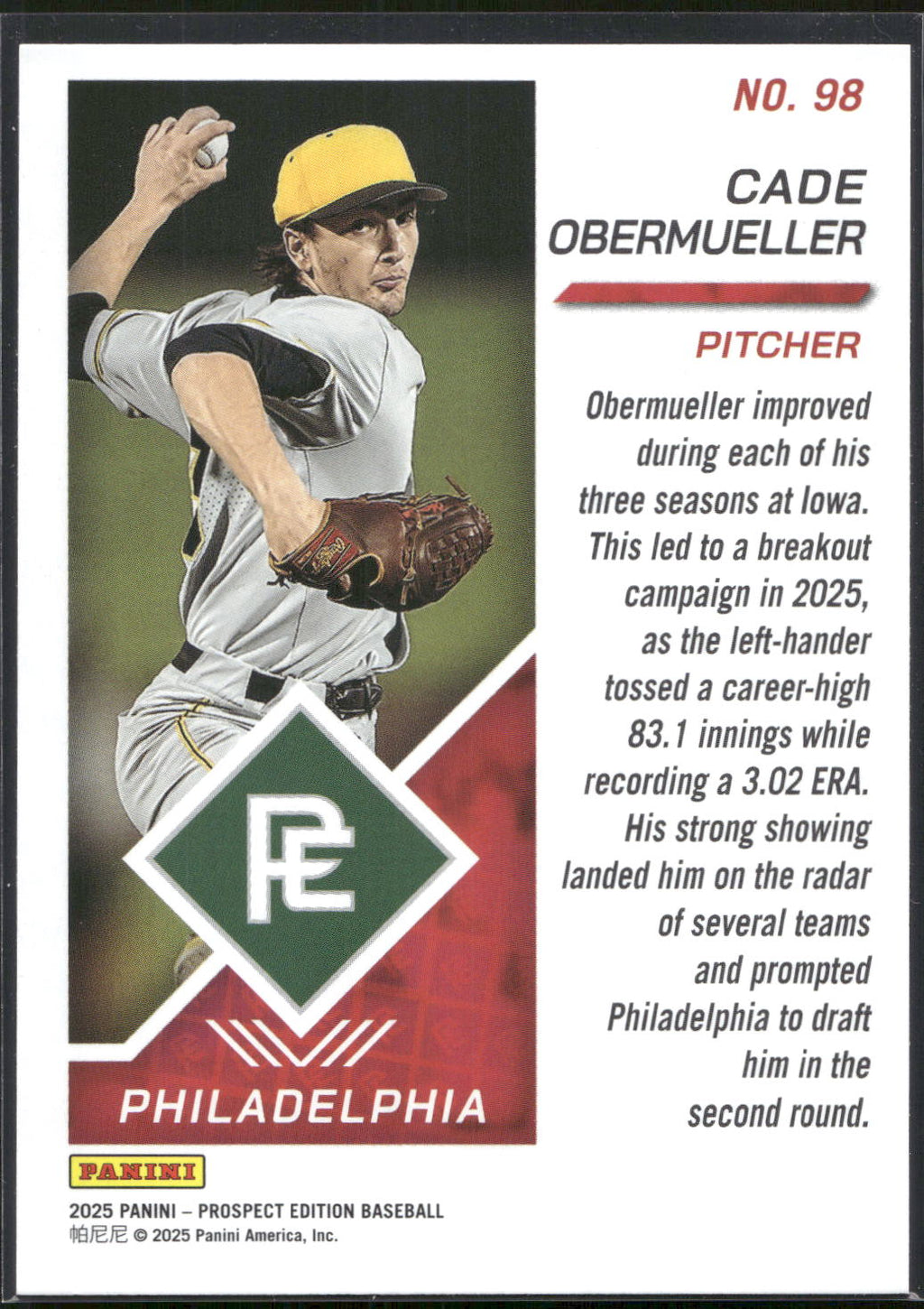 2025 Panini Prospect Edition #98 Cade Obermueller Green