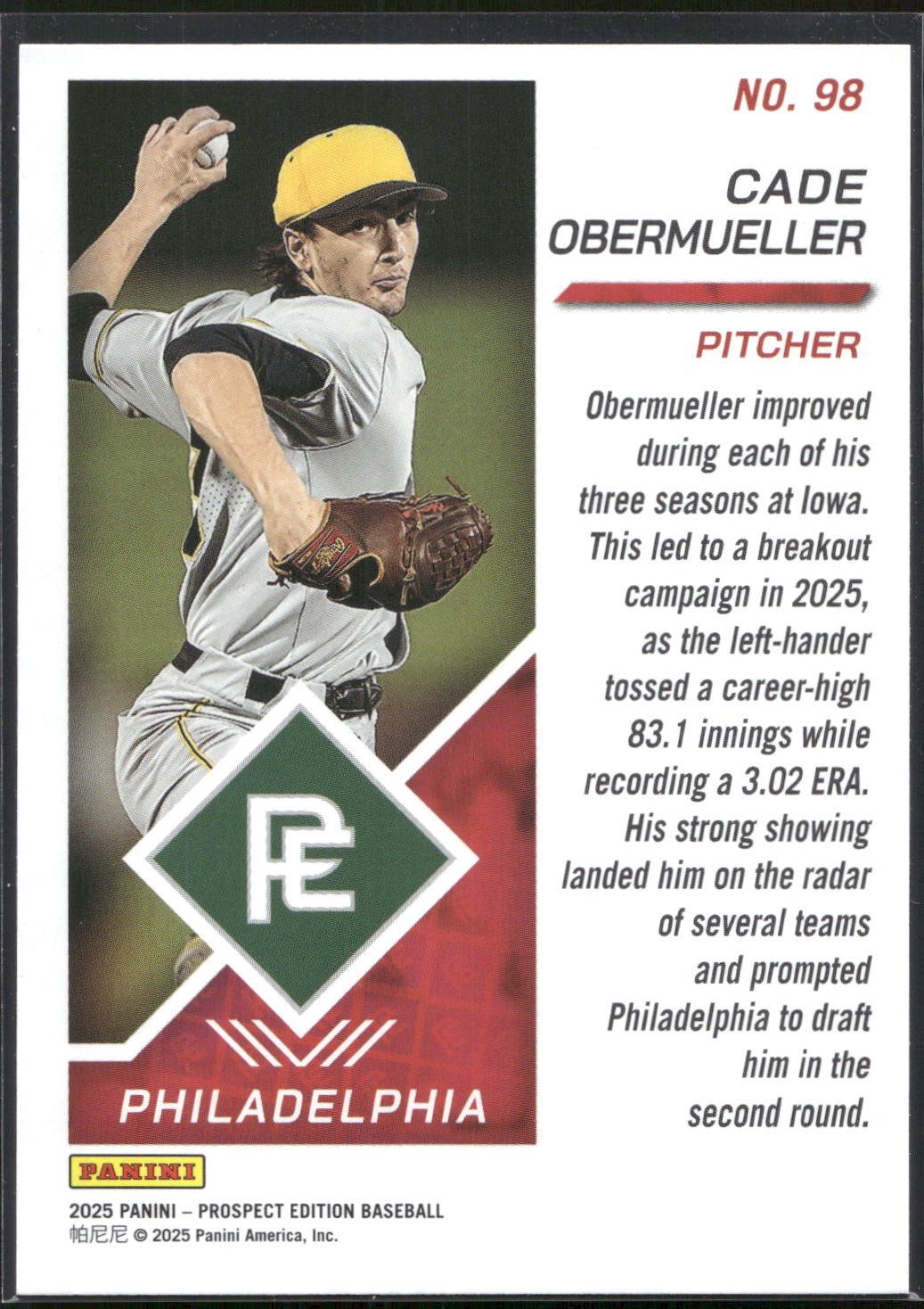 2025 Panini Prospect Edition #98 Cade Obermueller Green
