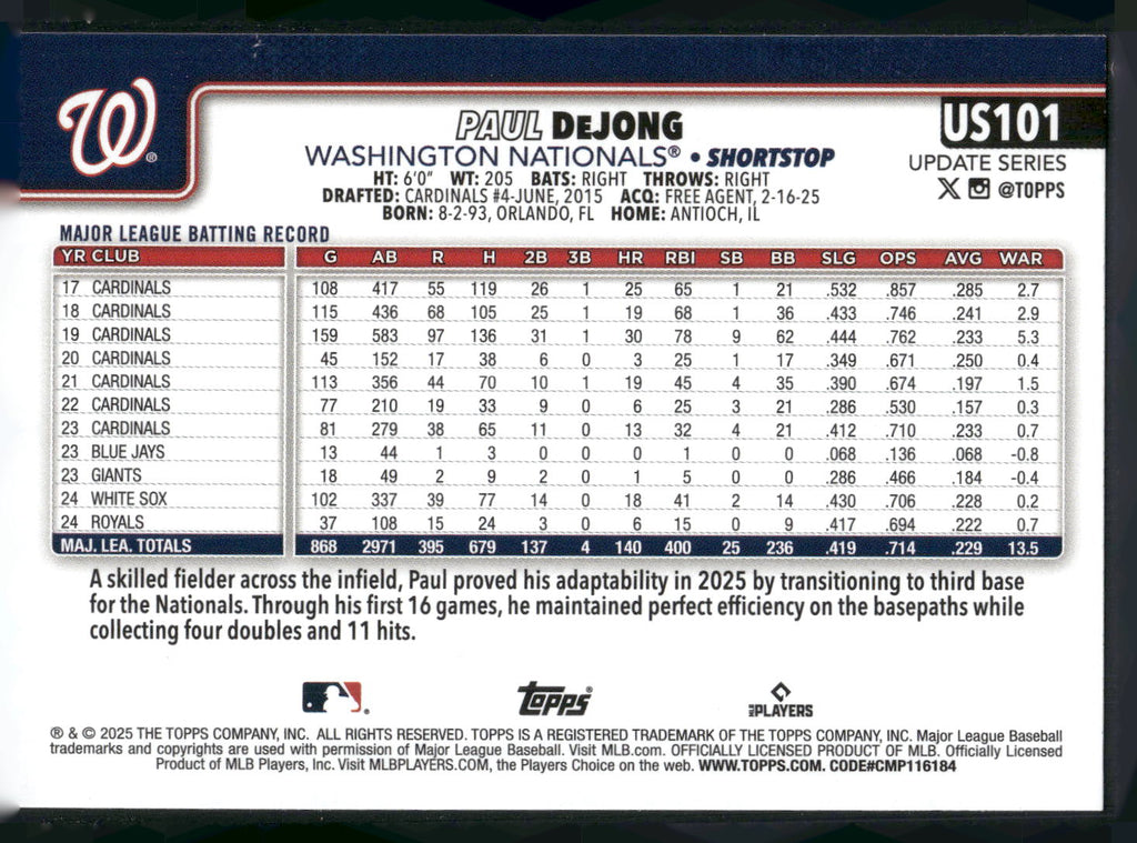 2025 Topps Update #US101 Paul DeJong