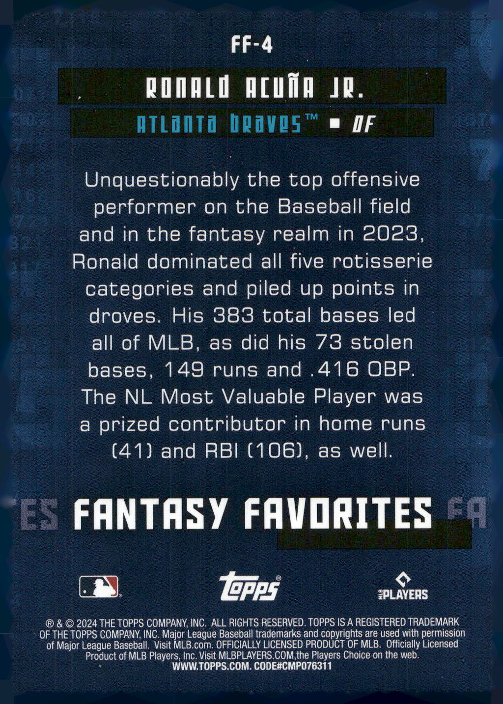 2024 Topps #FF-4 Ronald Acuña Jr. Fantasy Favorites