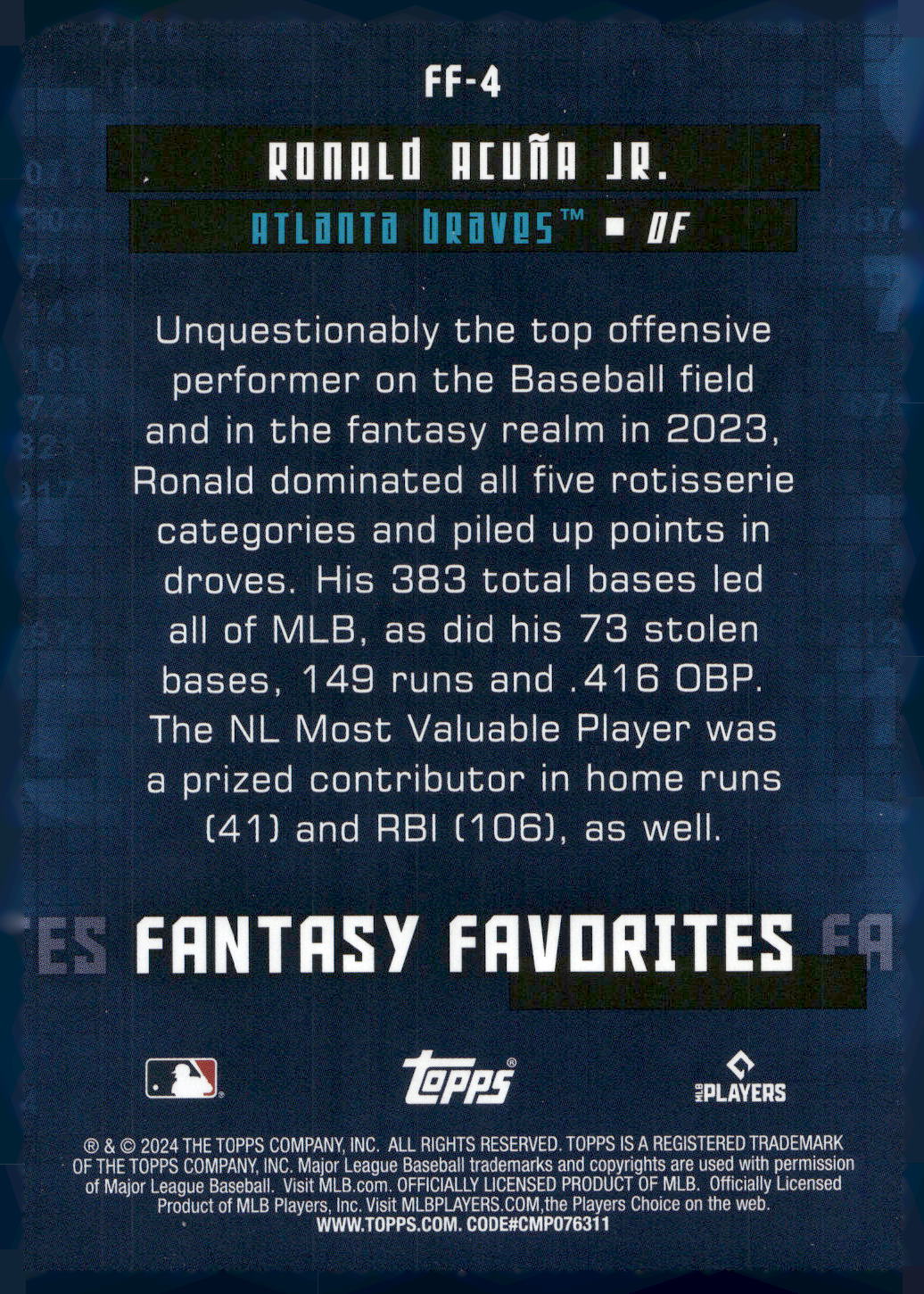 2024 Topps #FF-4 Ronald Acuña Jr. Fantasy Favorites