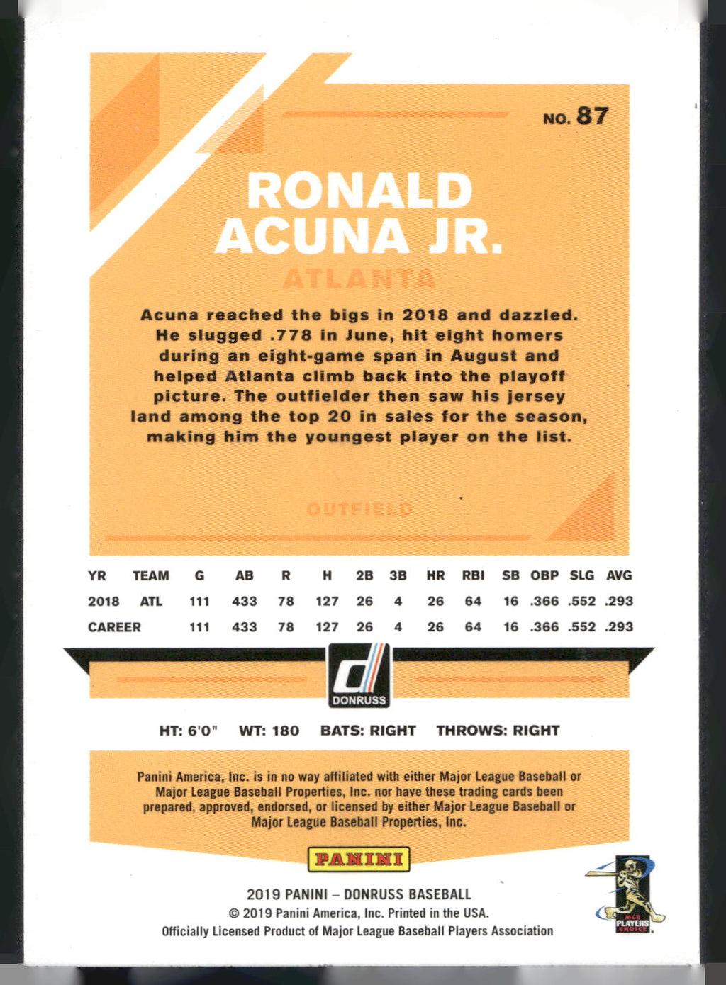 2019 Donruss #87 Ronald Acuna Jr. Holo Pink
