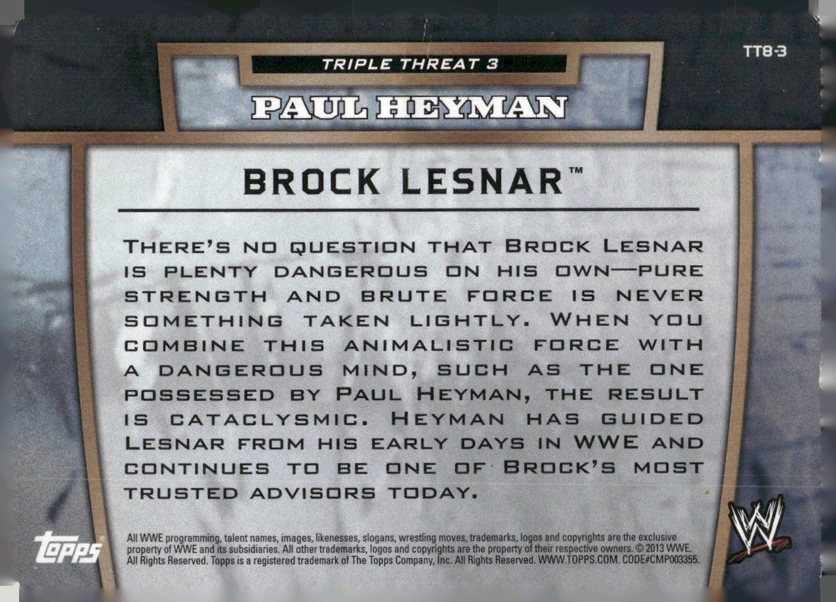 2013 Topps WWE #TT8-3 Brock Lesnar Triple Threat Tier 3