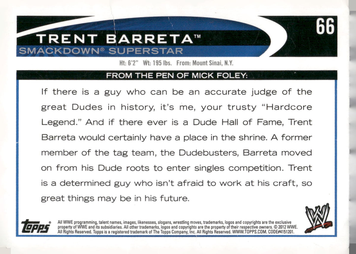 2012 Topps WWE #66 Trent Barreta