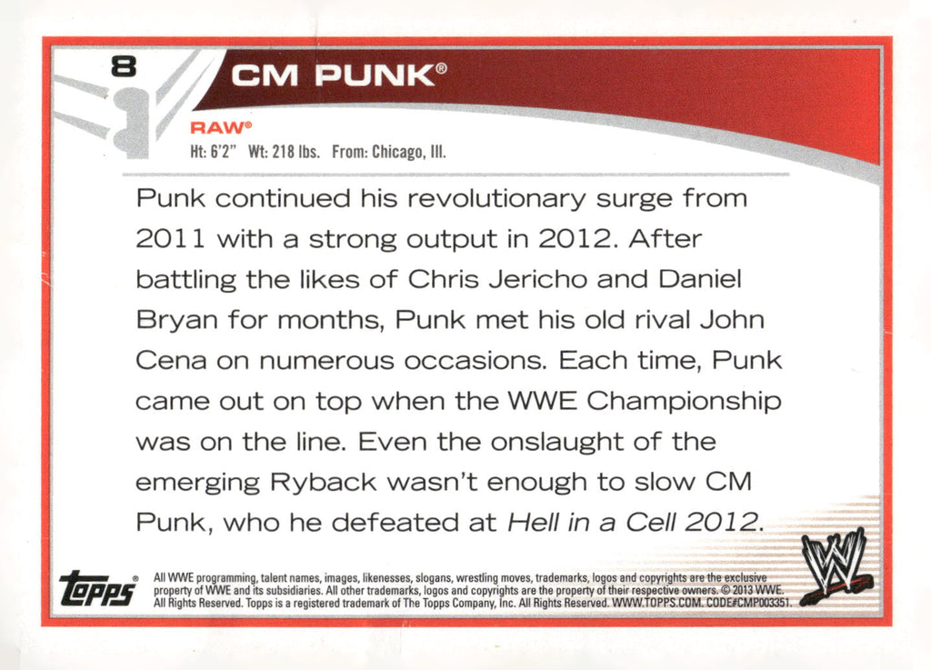 2013 Topps WWE #8 CM Punk