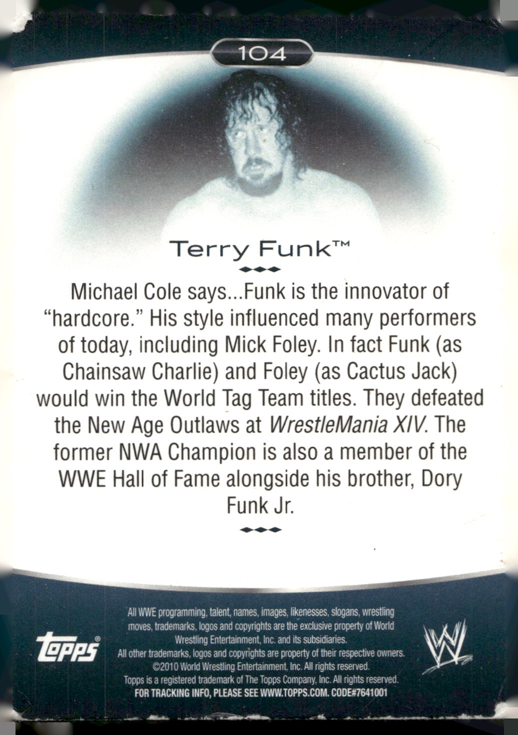 2010 Topps Platinum WWE #104 Terry Funk