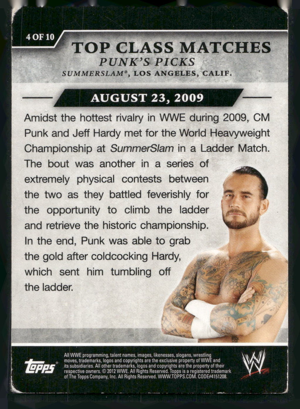 2012 Topps WWE #4 CM Punk Wins World Heavyweight Championship