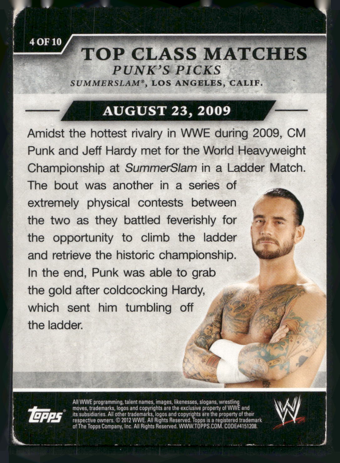 2012 Topps WWE #4 CM Punk Wins World Heavyweight Championship
