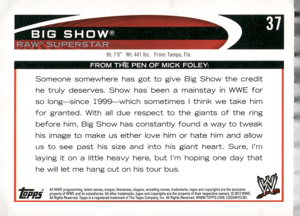 2012 Topps WWE #37 Big Show