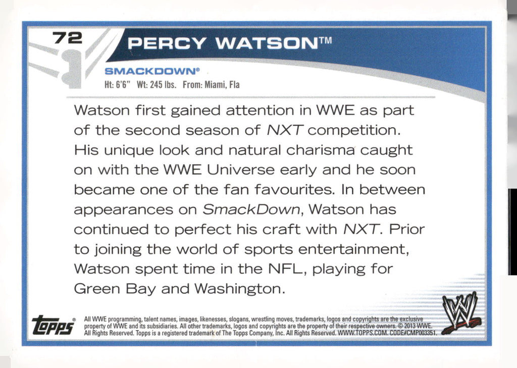 2013 Topps WWE #72 Percy Watson