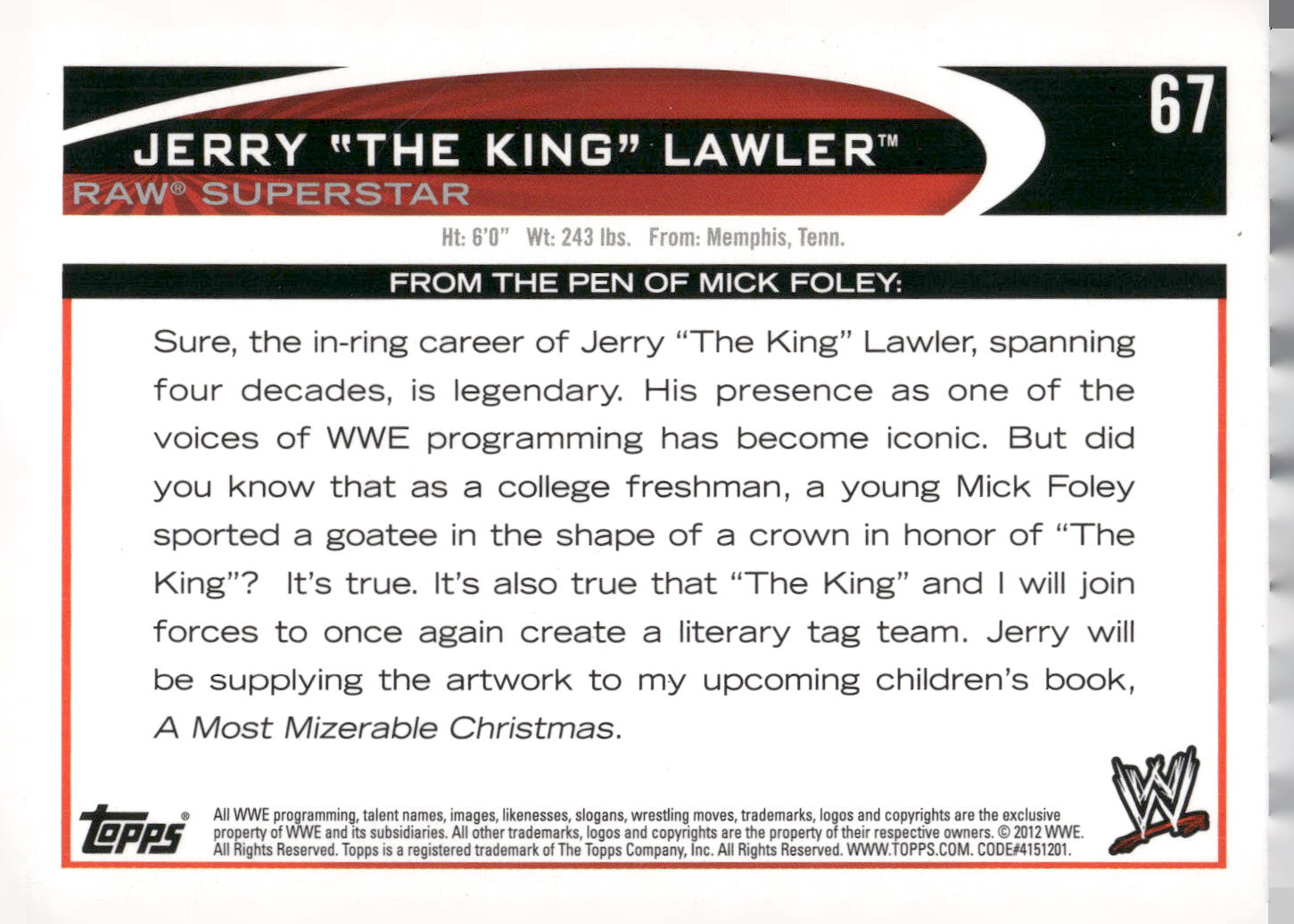 2012 Topps WWE #67 Jerry Lawler