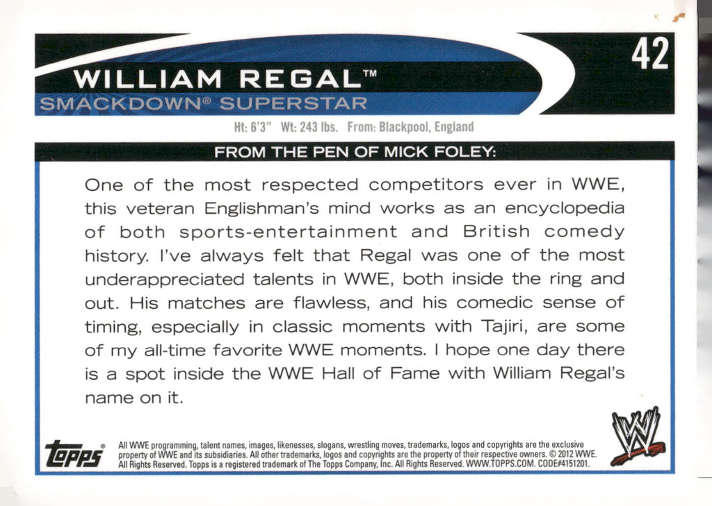 2012 Topps WWE #42 William Regal