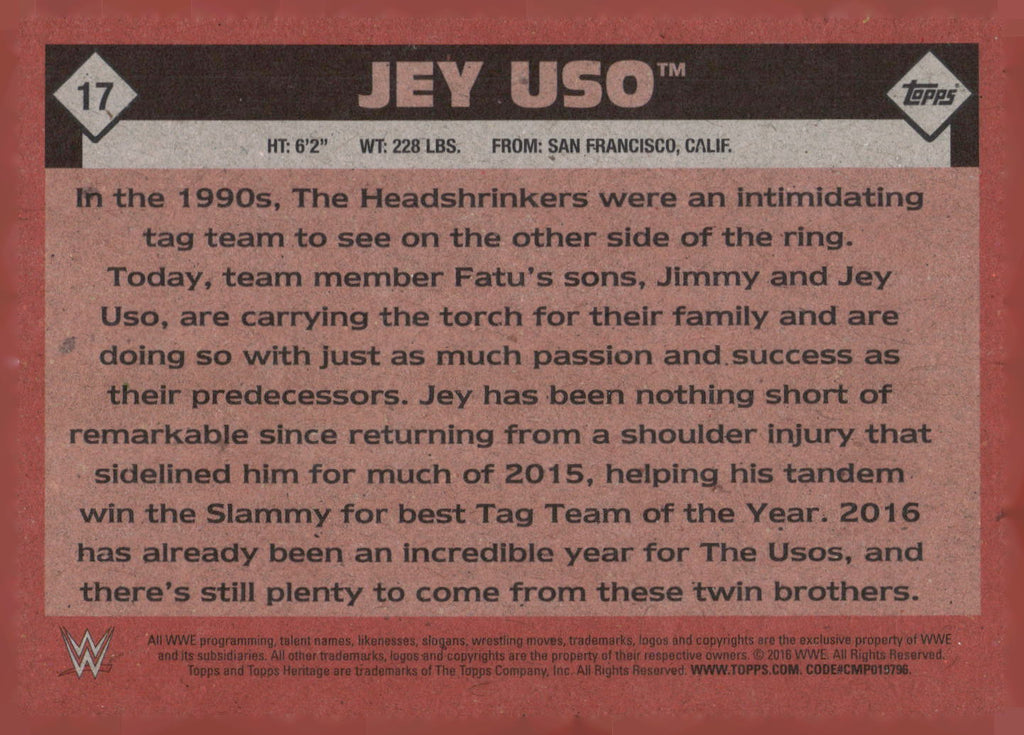 2016 Topps WWE Heritage #17 Jey Uso