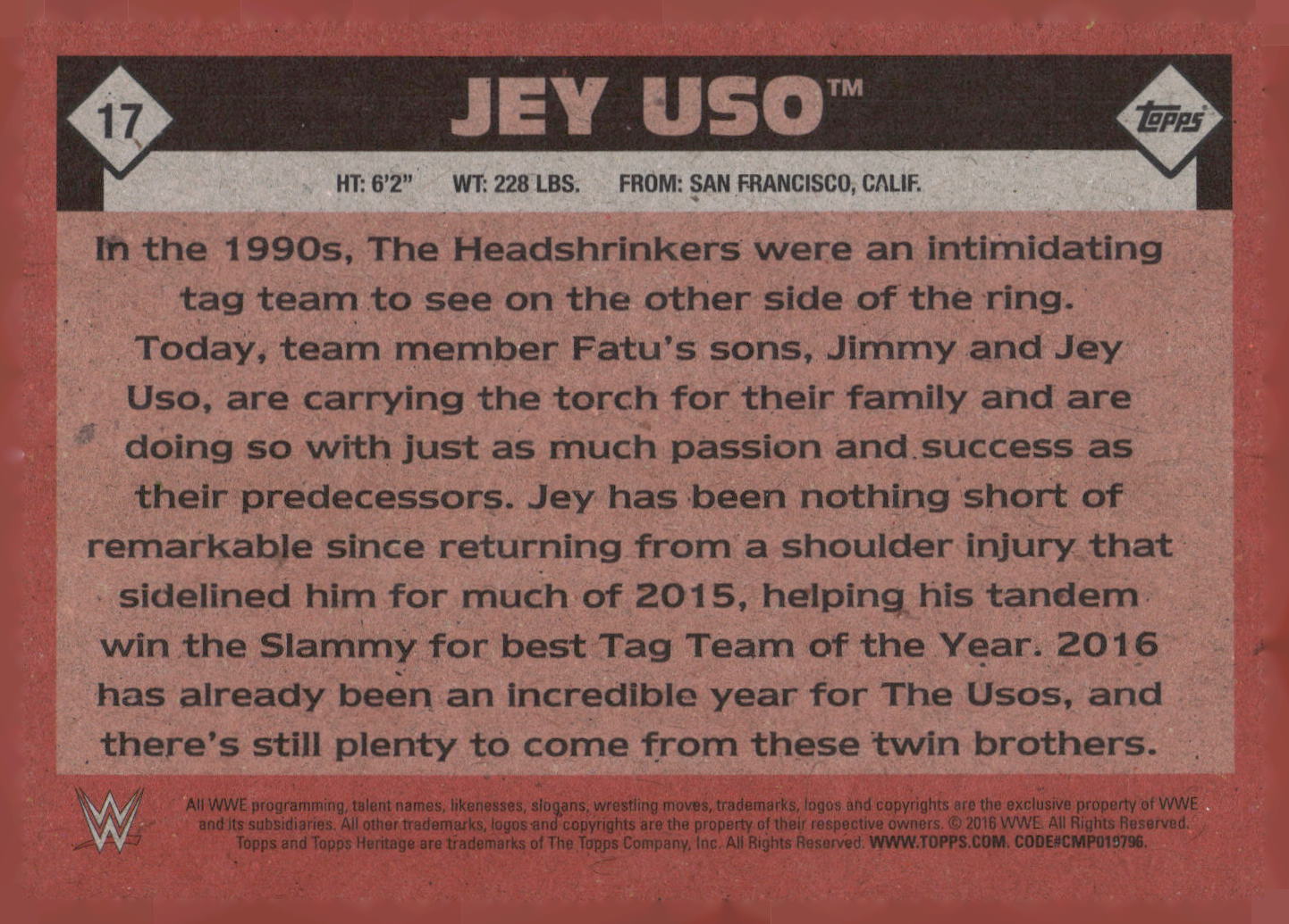 2016 Topps WWE Heritage #17 Jey Uso