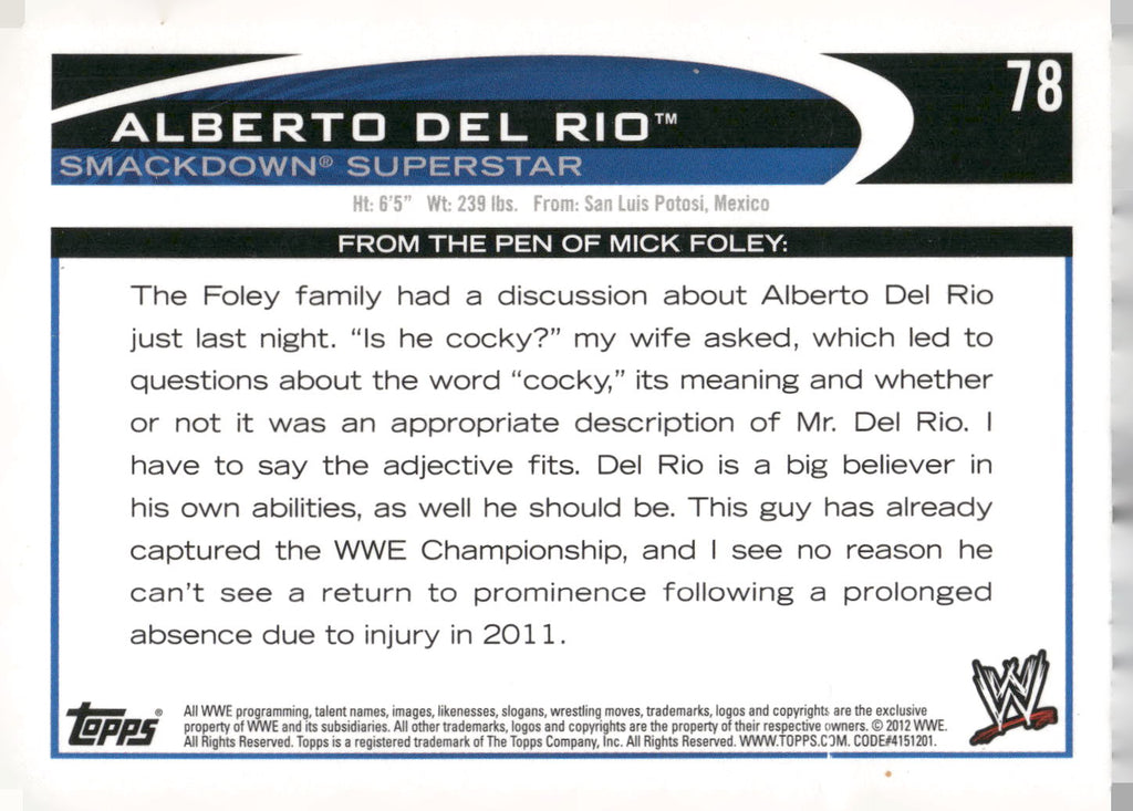 2012 Topps WWE #78 Alberto Del Rio