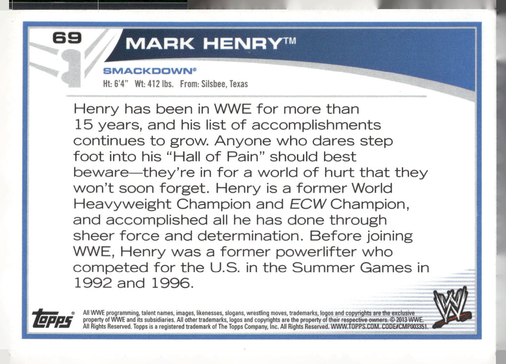 2013 Topps WWE #69 Mark Henry