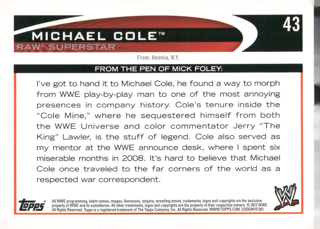 2012 Topps WWE #43 Michael Cole
